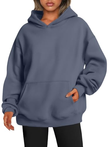 EFAN Y2k Damen-Kapuzenpullover, übergroße Sweatshirts, Fleecepullover, langärmelig, mit Taschen, Winter-/Herbst-Outfits, Grau/Blau, S von EFAN