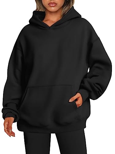 EFAN Y2k Damen-Kapuzenpullover, übergroße Sweatshirts, Fleecepullover, langärmelig, mit Taschen, Winter-/Herbst-Outfits, Schwarz, L von EFAN