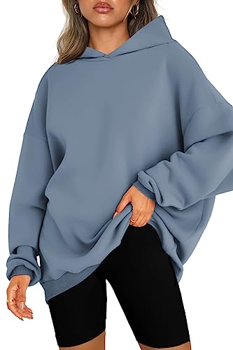 EFAN Damen-Kapuzenpullover, übergroß, Fleece, Kapuzenpullover, Tops, Pullover, lässig, bequem, Herbst, modische Outfits, Kleidung 2024, Grau/Blau, S von EFAN