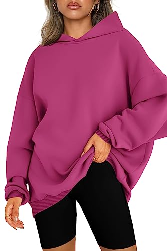 EFAN Damen-Kapuzenpullover, übergroß, Fleece, Kapuzenpullover, Tops, Pullover, lässig, bequem, Herbst, modische Outfits, Kleidung 2024, hot pink, M von EFAN