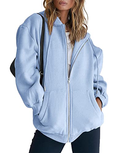 EFAN Damen Niedliche Hoodies Teen Mädchen Herbst Jacke Oversized Sweatshirts Casual Kordelzug Kleidung Reißverschluss Y2K Hoodie mit Tasche, Himmelblau, S von EFAN