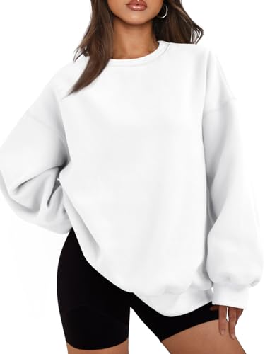 EFAN Damen Oversized Fleece Sweatshirts Langarm Rundhals Pullover Sweatshirt Casual Hoodie Tops, Weiss/opulenter Garten, S von EFAN