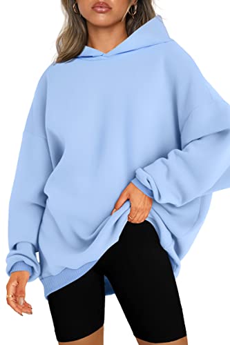 EFAN Damen Oversized Hoodies Fleece Kapuzenpullover Sweatshirts Casual Langarm Pullover Lose Leicht Herbst Winter Kleidung, Hell, blau, M von EFAN