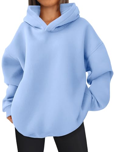 EFAN Damen Oversized Hoodies Fleece Kapuzenpullover Sweatshirts Casual Langarm Pullover Lose Leicht Herbst Winter Kleidung, Hell, blau, S von EFAN