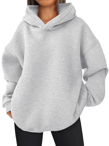 EFAN Damen Oversized Hoodies Fleece Kapuzenpullover Sweatshirts Casual Langarm Pullover Lose Leichte Herbstkleidung, GRAU, S von EFAN