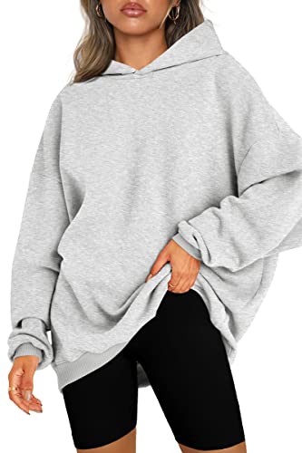 EFAN Damen Oversized Hoodies Fleece Kapuzenpullover Sweatshirts Casual Langarm Pullover Lose Leichte Herbstkleidung, GRAU, S von EFAN