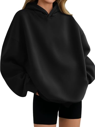 EFAN Damen Oversized Hoodies Sweatshirts Fleece Kapuzenpullover Tops Pullover Casual Comfy Herbst Mode Outfits Kleidung 2023, Schwarz, M von EFAN