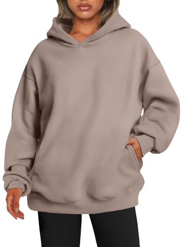 EFAN Damen Oversized Hoodies Sweatshirts Fleece Kapuzenpullover Tops Pullover Casual Comfy Herbst Mode Outfits Kleidung 2023, Seitentasche Coffeegrey, M von EFAN