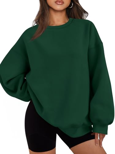 EFAN Damen Oversized Sweatshirts Hoodies Fleece Rundhalsausschnitt Pullover Pullover Pullover Casual Bequem Herbst Mode Outfits Kleidung 2023, Dunkelgrün, M von EFAN