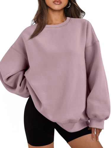 EFAN Damen Oversized Sweatshirts Hoodies Fleece Rundhalsausschnitt Pullover Pullover Pullover Casual Bequem Herbst Mode Outfits Kleidung 2023, Dunkelrosa, M von EFAN