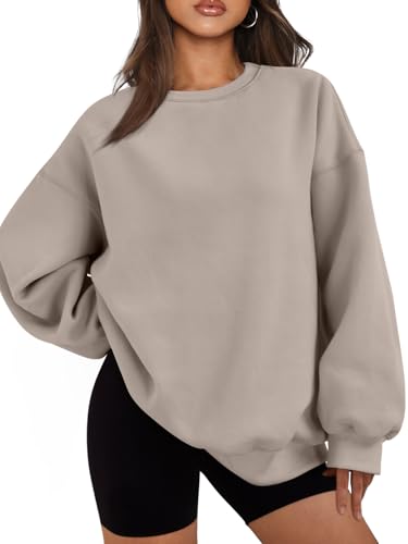 EFAN Damen Oversized Sweatshirts Hoodies Fleece Rundhalsausschnitt Pullover Pullover Pullover Casual Bequem Herbst Mode Outfits Kleidung 2023, Kaffeegrau, M von EFAN