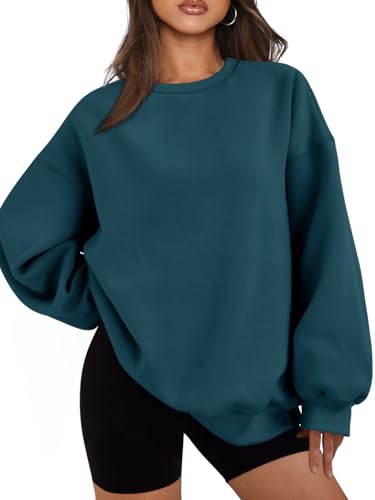 EFAN Damen Oversized Sweatshirts Hoodies Fleece Rundhalsausschnitt Pullover Pullover Pullover Casual Bequem Herbst Mode Outfits Kleidung 2023, Marineblau, M von EFAN