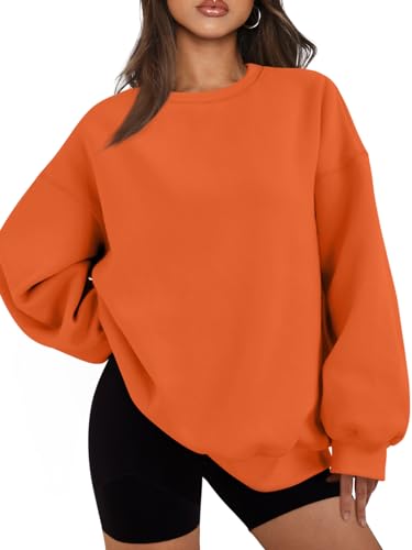 EFAN Damen-Sweatshirt, Übergröße, Fleece, Rundhalsausschnitt, Pullover, lässig, bequem, Herbst, modische Outfits, Kleidung 2024, Orange/Abendrot im Zickzackmuster (Sunset Chevron), S von EFAN