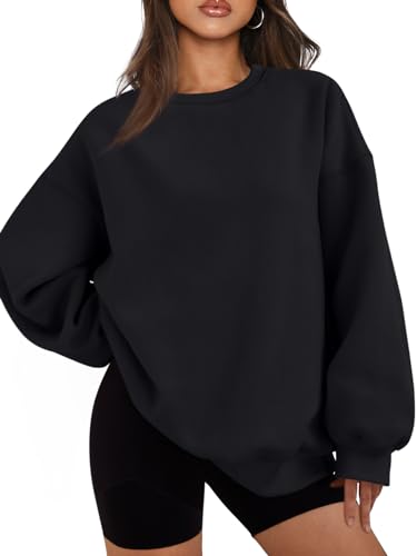 EFAN Damen-Sweatshirt, Übergröße, Fleece, Rundhalsausschnitt, Pullover, lässig, bequem, Herbst, modische Outfits, Kleidung 2024, Schwarz, XL von EFAN