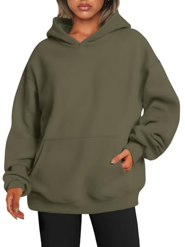 EFAN Damen Oversized Sweatshirts Pullover Hoodies Fleece Pullover Langarm mit Taschen Winter Herbst Outfits Y2k Kleidung, Army Grün, S von EFAN