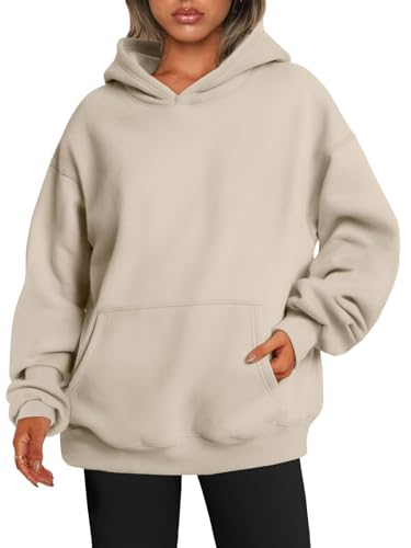 EFAN Y2k Damen-Kapuzenpullover, übergroße Sweatshirts, Fleecepullover, langärmelig, mit Taschen, Winter-/Herbst-Outfits, Beige, L von EFAN