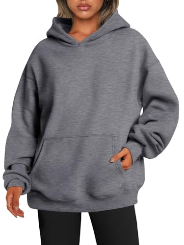 EFAN Damen Oversized Sweatshirts Pullover Hoodies Fleece Pullover Langarm mit Taschen Winter Herbst Outfits Y2k Kleidung, Dunkelgrau, M von EFAN