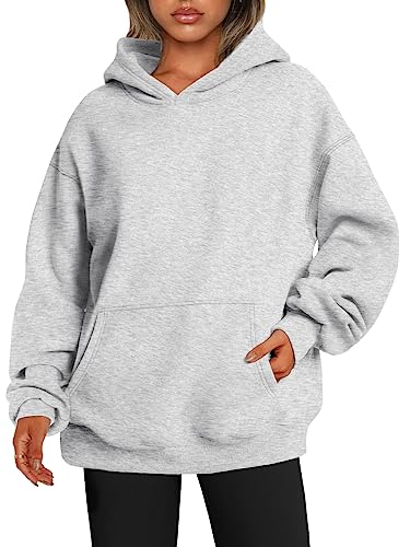 EFAN Damen Oversized Sweatshirts Pullover Hoodies Fleece Pullover Langarm mit Taschen Winter Herbst Outfits Y2k Kleidung, GRAU, M von EFAN
