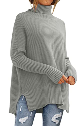 EFAN Damen Rollkragenpullover in Übergröße, Herbst-Outfits, Kleidung, trendig, modisch, langer Pullover, Strick, Wintertunika 2025, Lightgrey, X-Groß von EFAN