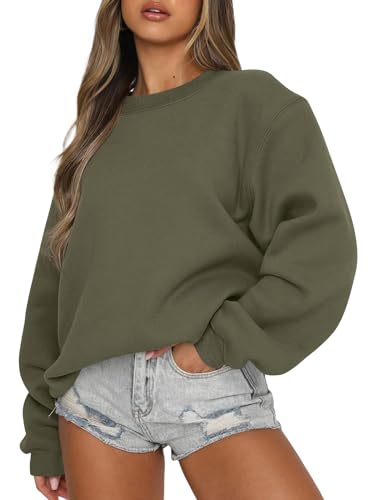 EFAN Damen Sweatshirts Langarm Rundhals Pullover Sweatshirt Casual Outfits 2023 Herbst Kleidung, Army Grün, L von EFAN