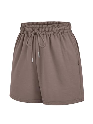 EFAN Damen-Sweat-Shorts, Sommer, lässig, bequem, hohe Taille, Lounge-Shorts, Kordelzug, Baumwoll-Shorts mit Taschen 2024, 02_Kaffee, Mittel von EFAN