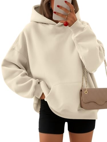 EFAN Y2k Damen-Kapuzenpullover, übergroße Sweatshirts, Fleecepullover, langärmelig, mit Taschen, Winter-/Herbst-Outfits, Beige, L von EFAN