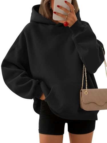 EFAN Y2k Damen-Kapuzenpullover, übergroße Sweatshirts, Fleecepullover, langärmelig, mit Taschen, Winter-/Herbst-Outfits, Schwarz, M von EFAN