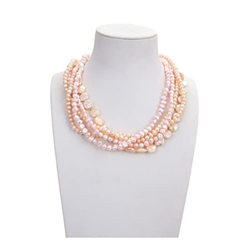 EFDSVUHE Ketten für Damen Schmuck 18-19 Zoll 5 Reihen natürliche rosa Münze kultivierte barocke ausgefallene Perlenkette erfüllen von EFDSVUHE