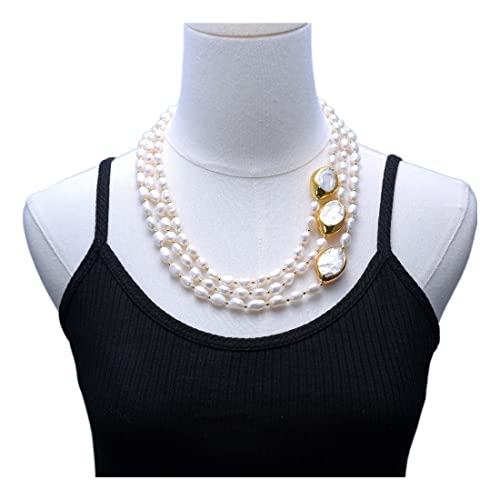 EFDSVUHE Ketten für Damen Schmuck 20 Zoll 3 Reihen kultivierte barocke Perlenkette Keshi Pearl Connector Chokers Luxushochzeit for Frauen erfüllen von EFDSVUHE