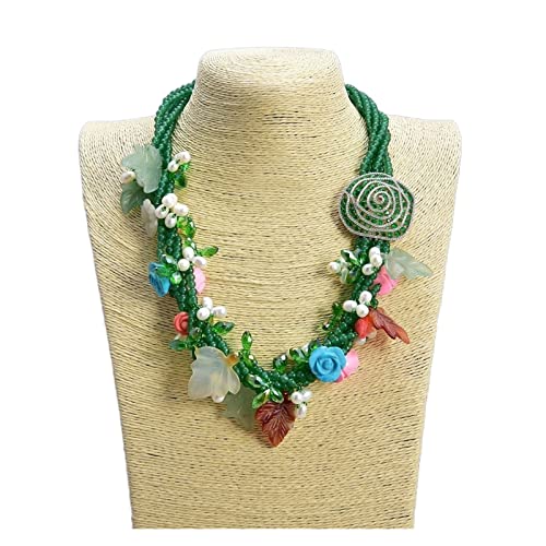 EFDSVUHE Ketten für Damen Schmuck 21 Zoll 5 Stränge grüne Jade Achat Blume Türkis Kristallperlen Halskette erfüllen von EFDSVUHE