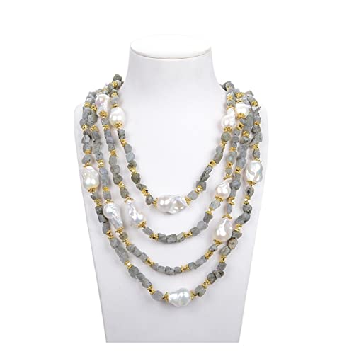 EFDSVUHE Ketten für Damen Schmuck 50,8 cm, 4 Stränge, natürliche weiße Keshi-Perlen-Labradorit-Stein-Halskette for Frauen von EFDSVUHE