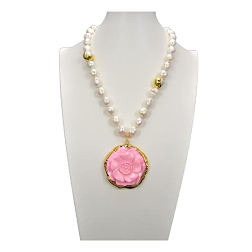 EFDSVUHE Ketten für Damen Schmuck Einzigartige Perlenkette Vergoldet Rosa Türkise Blumenanhänger Weiße Barockperlenkette 18 Zoll for Frauen erfüllen von EFDSVUHE