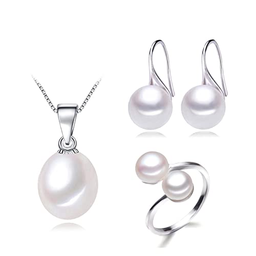 EFDSVUHE Trendy Echte Natürliche Süßwasserperlen Schmuck for Frauen, Hochzeit Perlenkette Ohrring Set Geburtstagsgeschenk erfüllen (Size : Grey pearl set) von EFDSVUHE
