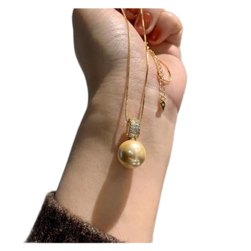 EFDSVUHE Neue 925 Sterlingsilber-Goldfarben-Süßwasser-Perlen-Ohrringe/Halskette for Frauen-elegante Labordiamant-feine Schmuck-Geschenke Heiterkeit (Color : Gold, Size : Necklace) von EFDSVUHE