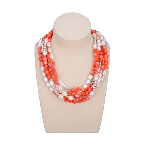 EFDSVUHE Schmuck 19 Zoll 5 Stränge natürliche weiße Biwa-Perlen-Rosa-Reis-lila Perlen-orange Korallen-Halskette for Frauen erfüllen von EFDSVUHE