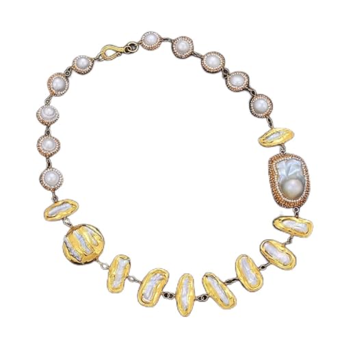 EFDSVUHE Schmuck 20-Zoll-Süßwasser-natürliche weiße Keshi Biwa-Perlen-Gelb-Halskette for Frauen erfüllen von EFDSVUHE