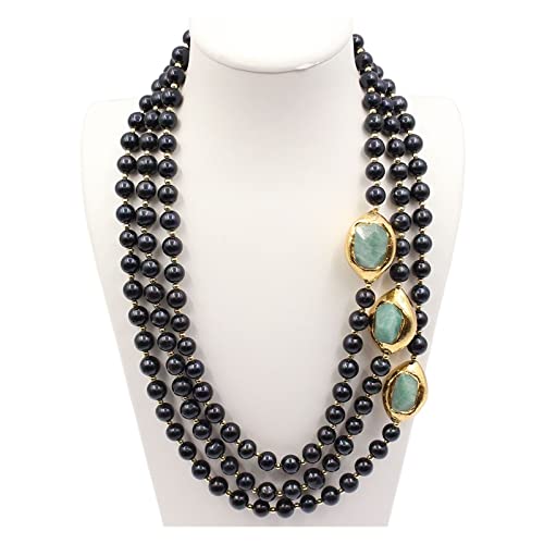 EFDSVUHE Schmuck 3 Stränge natürliche schwarze Perle Freiheitsform grüne Amazonit-Nugget-Halskette handgefertigt for Frauen erfüllen von EFDSVUHE