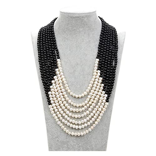 EFDSVUHE Schmuck 7 Stränge natürliche weiße Perlen-Halskette Multi-Strang-Perlenkette 19 Zoll for Frauen erfüllen von EFDSVUHE