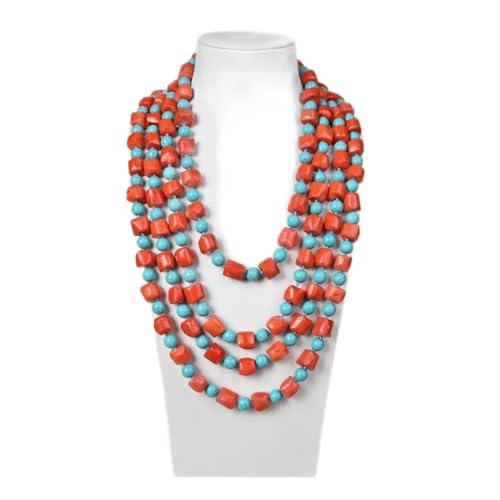 EFDSVUHE Schmuck Lange Halskette Orange Koralle Blau Türkis Perlen Halskette 100 Zoll for Frauen erfüllen von EFDSVUHE