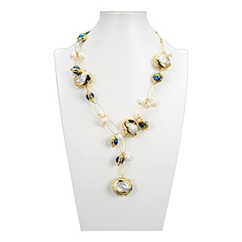 EFDSVUHE Schmuck Natürliche Süßwasser-Kultivierte Weiße Keshi-Perle Blaue Muranoglas-Halskette 21 Zoll for Frauen erfüllen von EFDSVUHE