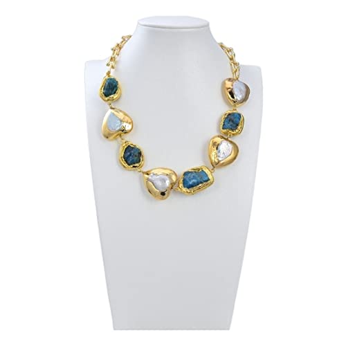 EFDSVUHE Schmuck Naturperle kultivierte weiße herzförmige Perle blaue Apatitkette Chokers Halskette for Frauen erfüllen von EFDSVUHE