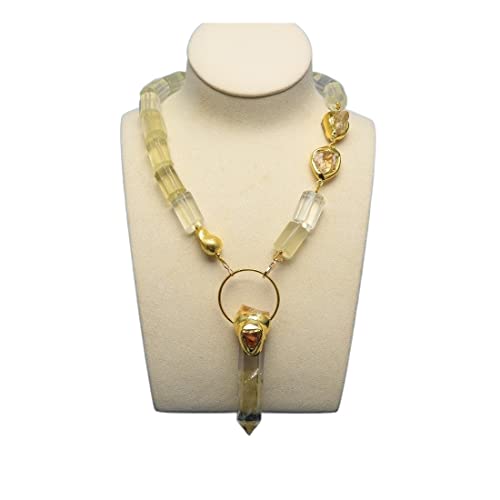 EFDSVUHE Schmuck natürliche facettierte Zylinder Zitronenquarz goldfarbene Nugget-Perlen Citrin-Anhänger-Halskette for Frauen erfüllen von EFDSVUHE