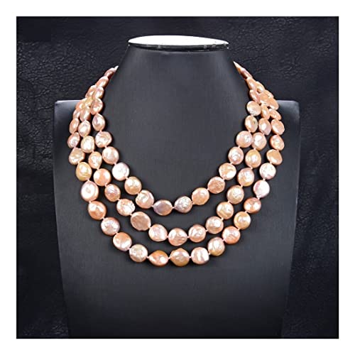 EFDSVUHE Schmucksachen 17-20inch Qualität 3 Stränge 12MM natürliche rosa Münzen-Perlen-Halsketten-Frauen-Dame Jewelry erfüllen von EFDSVUHE