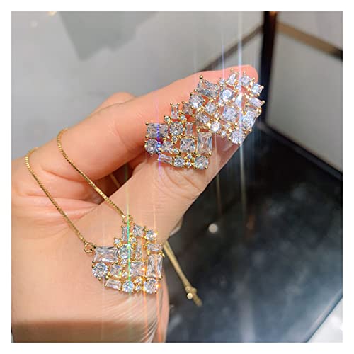 EFDSVUHE Schmucksets 925er Silber for Damen, herzförmig, simulieren Moissanite Lab Diamonds, Farbe, Ohrringe, Halskette erfüllen (Color : 45cm, Size : Gold Earrings) von EFDSVUHE