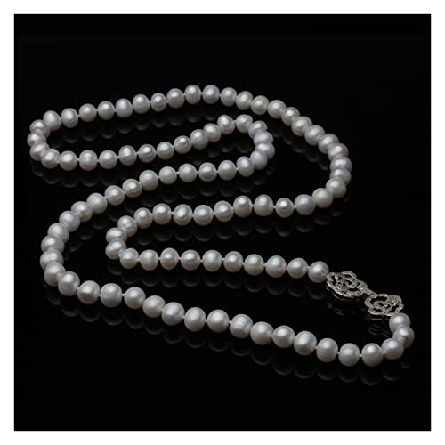 EFDSVUHE Trendy echte natürliche lange Perlenkette Frauen, Hochzeit weiße Süßwasser runde Perlenkette Party Geschenk erfüllen (Color : 120, Size : 9-10mm) von EFDSVUHE