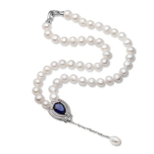 EFDSVUHE Weiße reale natürliche nahe runde Perlen-Schmuck-Frauen-Halskette, 925 Sterlingsilber-Anhänger-Halskette erfüllen (Size : 70) von EFDSVUHE