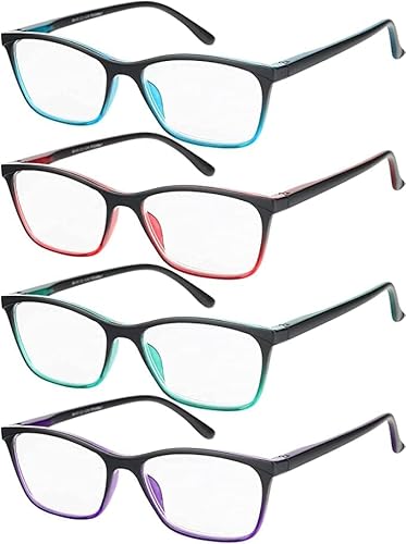 EFE 4er-Pack Lesebrille für Damen Schwarz Matt Hochwertig Rechteckig Komfortables Leser Wert Lesebrille Federscharniere Vintage Herren Lesebrille leichte Blendschutz-Computerspielleser EFE 4er-Pack Lesebrille für Damen Schwarz Matt Hochwertig Rechteckig Komfortables Leser Wert Lesebrille Federscharniere Vintage Herren Lesebrille leichte Blendschutz-Computerspielleser von EFE