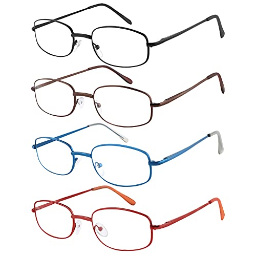 EFE Lesebrille Damen 4er-Pack Lesebrille Herren Rechteck Rahmen Metall Mehrere Farben Edelstahl Material Federscharniere Computer Lesebrille Weinlese Eyewear Leicht und Bequem (Mehrfarbig, 3.0) von EFE