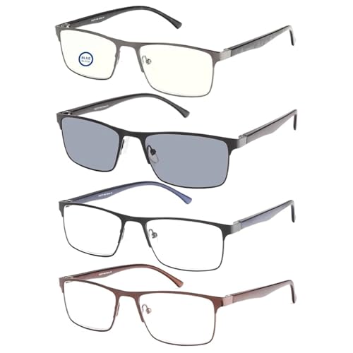 EFE Lesebrillen Herren 4er-Pack Rechteck Rahmen Metall Edelstahl Material Federscharniere Anti Blue Ray Lesebrille Einschließlich Herrensonnenbrille Computer Lesebrille EFE Lesebrillen Herren 4er-Pack Rechteck Rahmen Metall Edelstahl Material Federscharniere Anti Blue Ray Lesebrille Einschließlich Herrensonnenbrille Computer Lesebrille von EFE