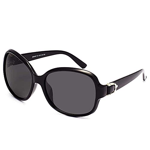 EFE Übergroße polarisierte Sonnenbrille – große Damen-Sonnenbrille mit großem Rahmen, Retro-Stil, Designer-Stil für Damen, Schwarz von EFE